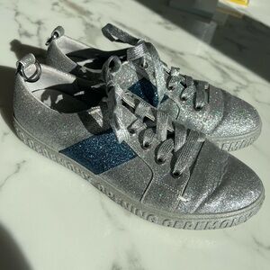 Silver Glitter Sneakers with Blue Accent